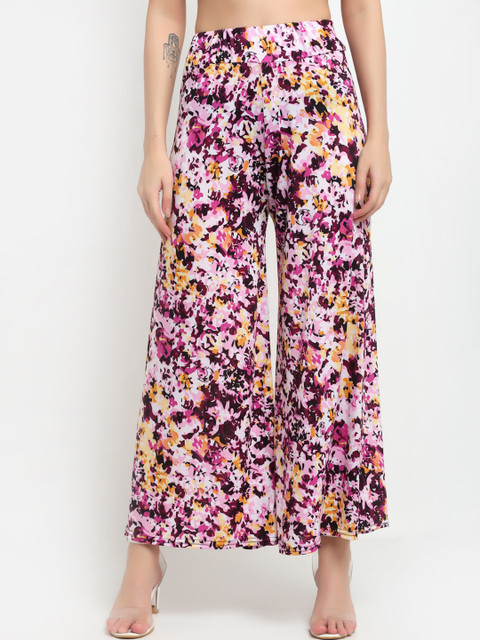 

NEUDIS Women Purple & Yellow Printed Knitted Palazzos