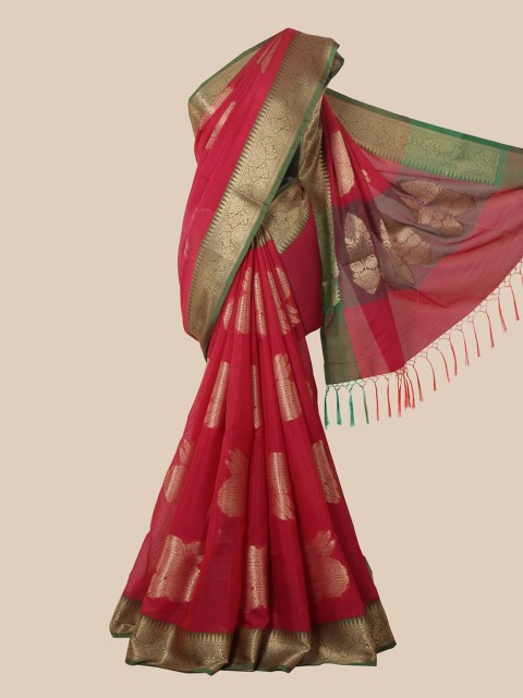 

Pothys Pink & Green Ethnic Motifs Zari Jute Silk Saree