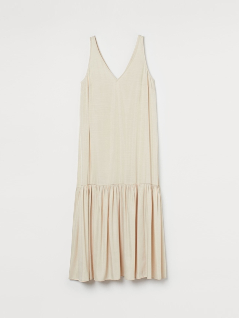 

H&M Women Beige Solid V-Neck Dress