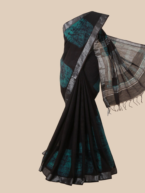 

Pothys Black & Blue Batik Jute Cotton Saree