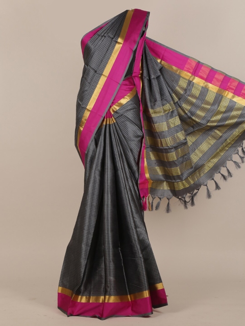 

Pothys Grey & Pink Zari Cotton Blend Saree