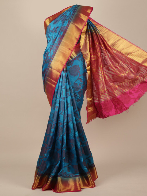 

Pothys Blue Floral Zari Jute Silk Saree