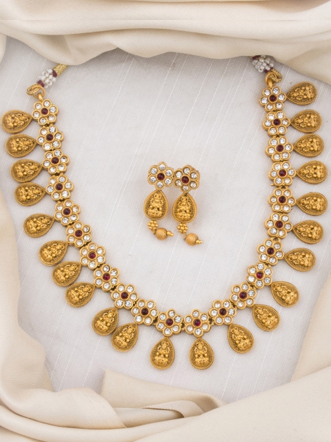 

Alankruthi Women Gold-Plated White & Pink Stone-Studded Jewellery Set