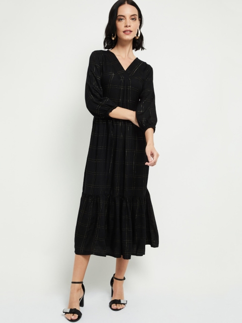 

max Women Black Checked Midi A-line Dress