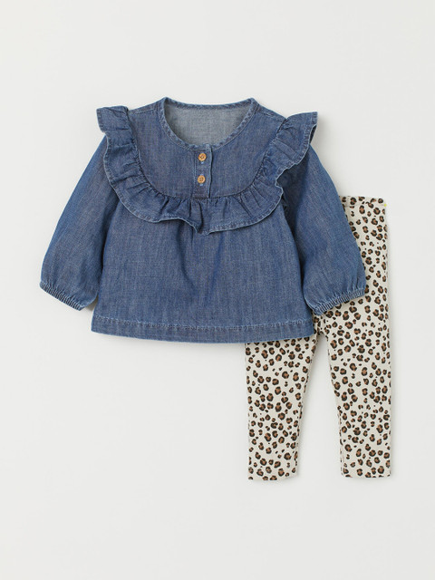 

H&M Girls Blue & Beige 2-Piece Cotton Set