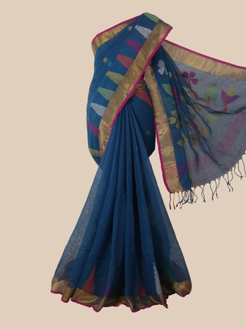 

Pothys Blue Woven Design Linen Blend Saree