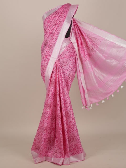 

Pothys Pink Floral Cotton Blend Saree