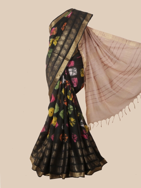 

Pothys Black & Yellow Bandhani Zari Jute Cotton Saree