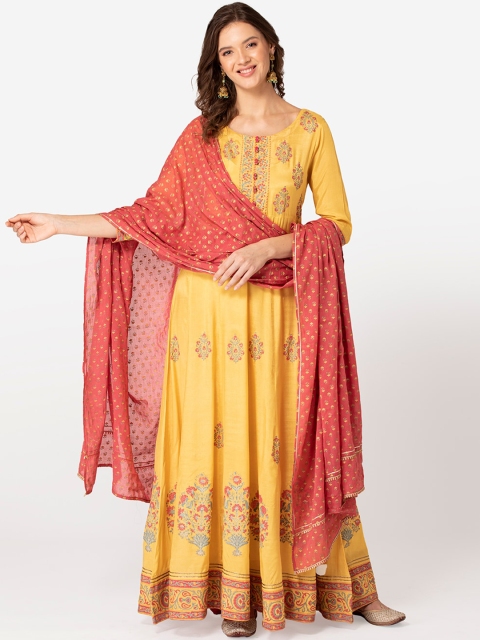 

TARA-C-TARA Yellow & Red Floral Maxi Dress with Printed Dupatta