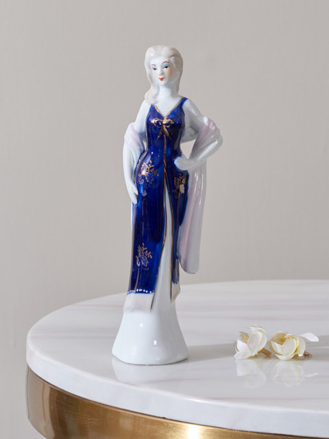 

THEDECORKART White & Blue Hand-Painted Victorian Lady Fine Porcelain Figurine Showpiece