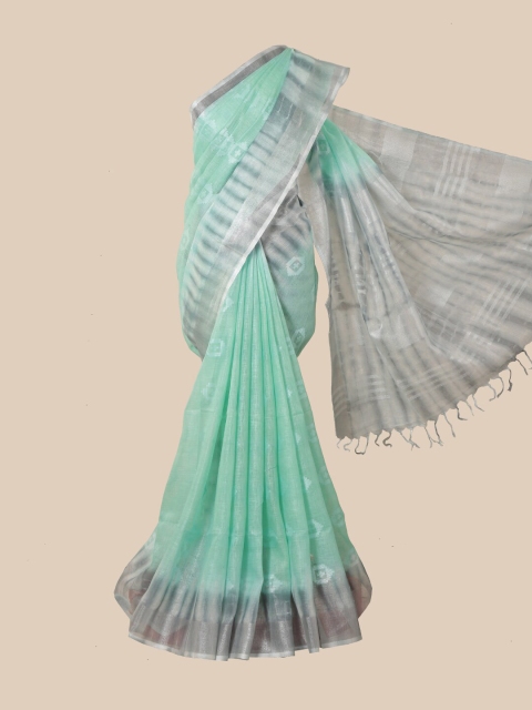 

Pothys Sea Green & Silver-Toned Ethnic Motifs Linen Blend Saree