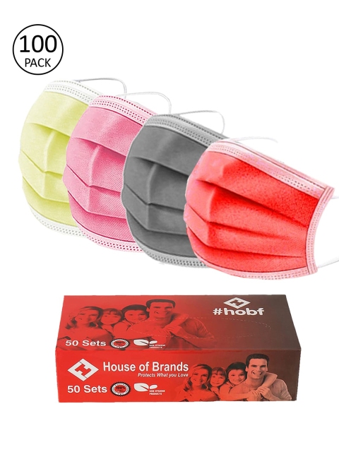 

Swiss Design Pack Of 100 Adults 3ply Mask With Nose-Pin- Red, Grey, Pink, Yellow, Multi