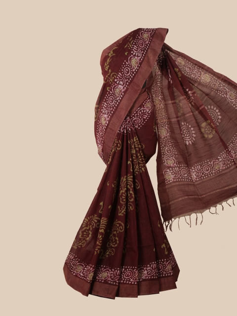 

Pothys Maroon & Off White Batik Jute Cotton Saree