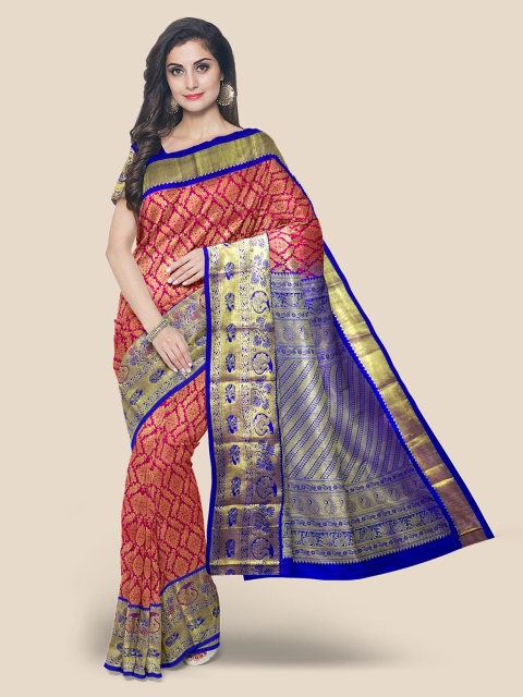 

Kalamandir Magenta & Blue Woven Design Silk Blend Kanjeevaram Saree
