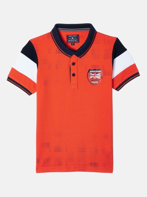 

Monte Carlo Boys Orange Colourblocked Polo Collar Applique T shirt