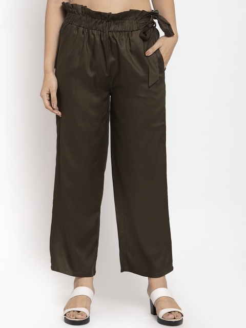 

Baani Creations Women Olive Green Parallel Trousers