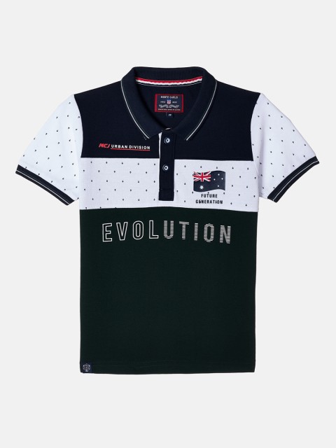 

Monte Carlo Boys Navy Blue & White Colourblocked Polo Collar T-shirt