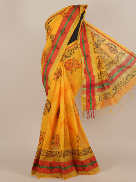

Pothys Yellow & Orange Ethnic Motifs Zari Pure Cotton Saree