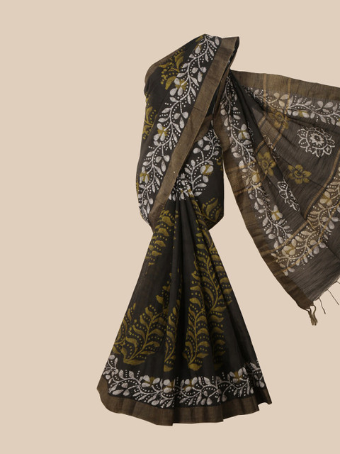

Pothys Green & White Batik Jute Cotton Saree