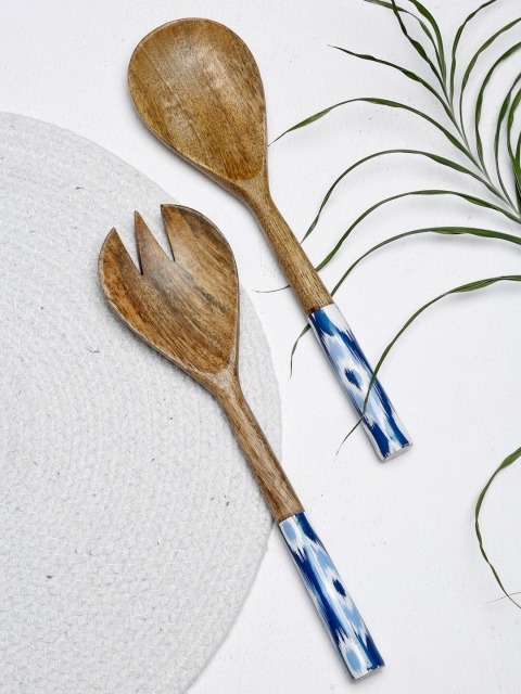 

Fabindia Set Of 2 Beige & Blue Colourblocked Mango Wood Salad Servers