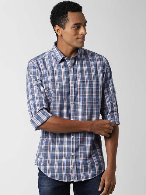 

Peter England Casuals Men Blue Slim Fit Checked Pure Cotton Casual Shirt