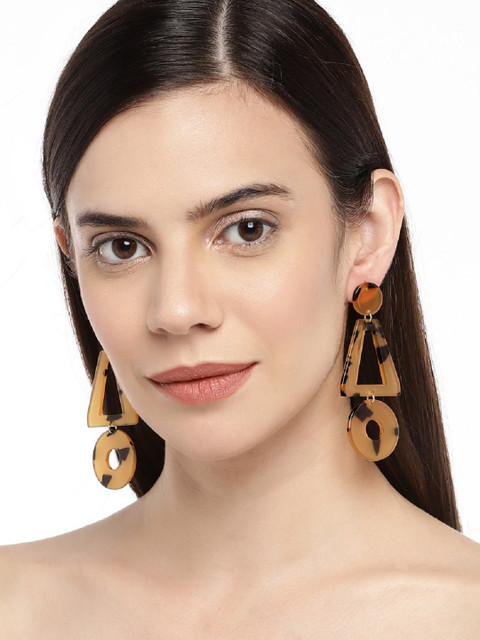

OOMPH Brown Geometric Handcrafted Acrylic Drop Earrings