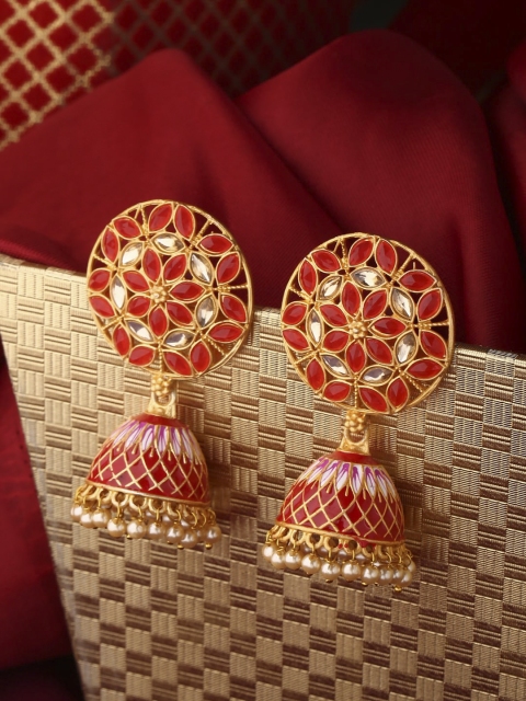 Shoshaa Red Contemporary Jhumkas Earrings