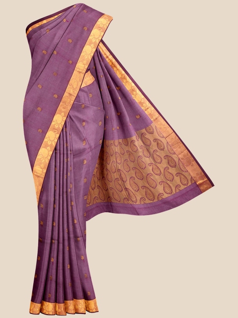 

KLM Fashion Mall Purple & Gold-Toned Paisley Zari Silk Blend Venkatgiri Saree