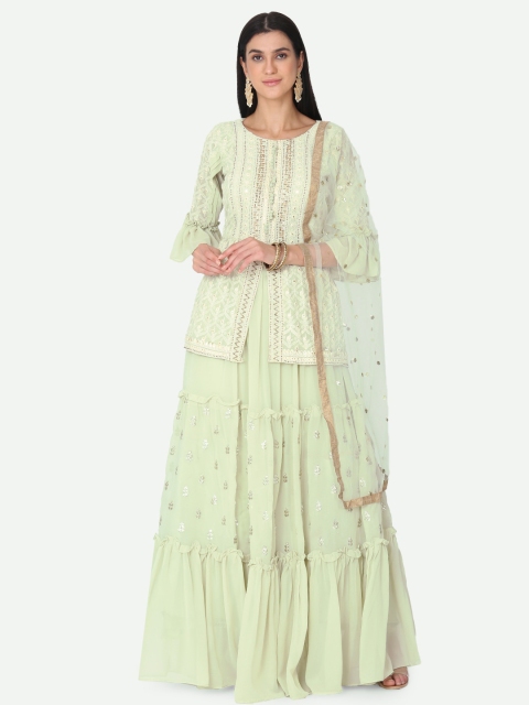 

BOMBAY SELECTIONS Green & Gold-Toned Embroidered Ready to Wear Lehenga Choli