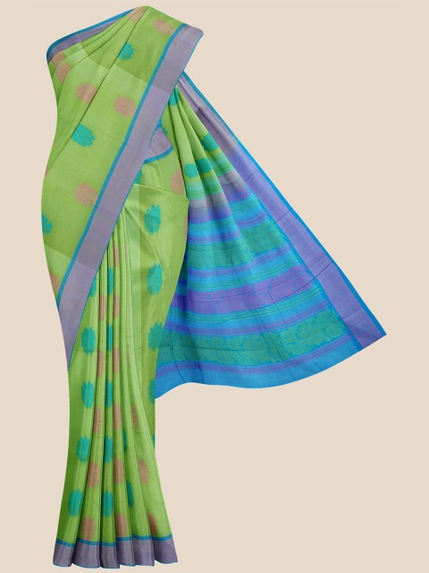 

Kalamandir Green & Blue Floral Printed Pure Cotton Venkatgiri Saree