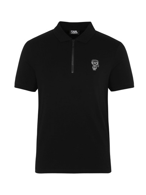 

LAGERFELD Men Black Polo Neck Applique T-shirt