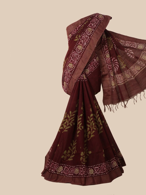 

Pothys Maroon & White Batik Jute Cotton Saree
