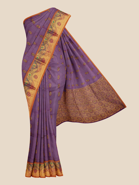 

Kalamandir Purple & Orange Woven Design Silk Blend Venkatgiri Saree