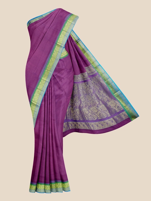 

Kalamandir Purple & Lime Green Silk Blend Venkatgiri Saree