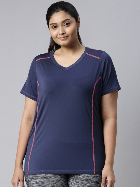 

The Pink Moon Women Plus Size Navy Blue V-Neck Workout T-Shirt