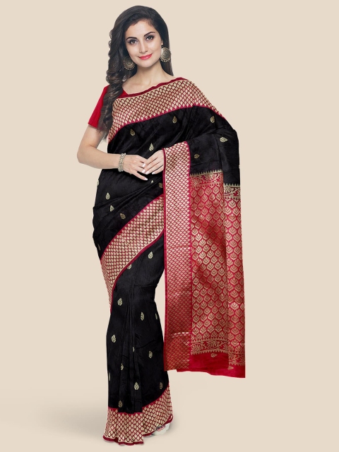 

Kalamandir Black & Red Ethnic Motifs Zari Silk Blend Kanjeevaram Saree