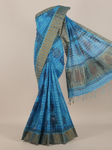 

Pothys Blue & Grey Ethnic Motifs Zari Saree