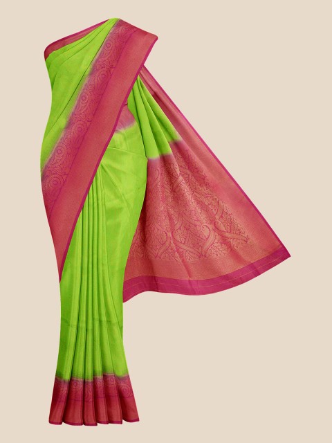 

KLM Fashion Mall Green & Pink Woven Design Silk Blend Banarasi Saree