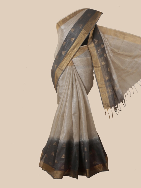

Pothys Grey & Gold-Toned Zari Linen Blend Saree