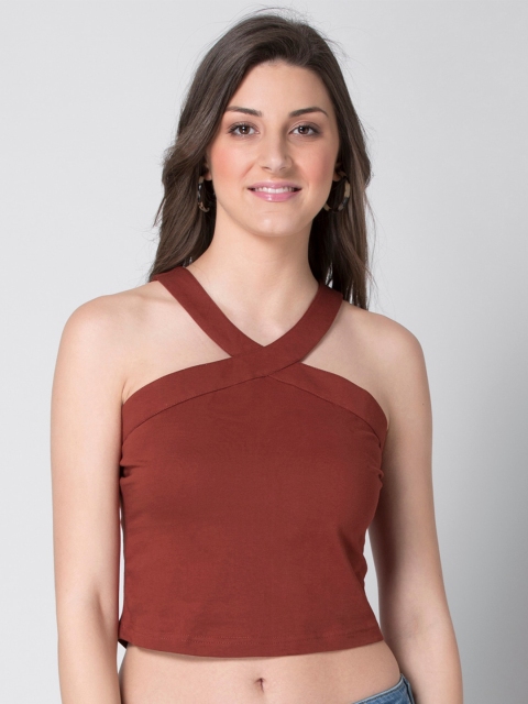 

FabAlley Brown Halter Neck Fitted Crop Top