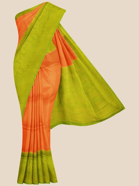 

KLM Fashion Mall Orange & Green Ethnic Motifs Zari Silk Blend Banarasi Saree
