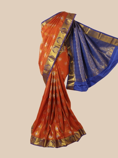 

Pothys Orange & Blue Ethnic Motifs Zari Pure Silk Saree