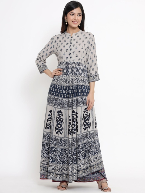 

Juniper Women Navy Blue Ethnic Motifs Printed Ankle Length Anarkali Kurta