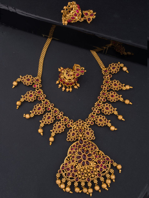 

Alankruthi Gold-Plated & Pink Stone-Studded Kempu Jewellery Set