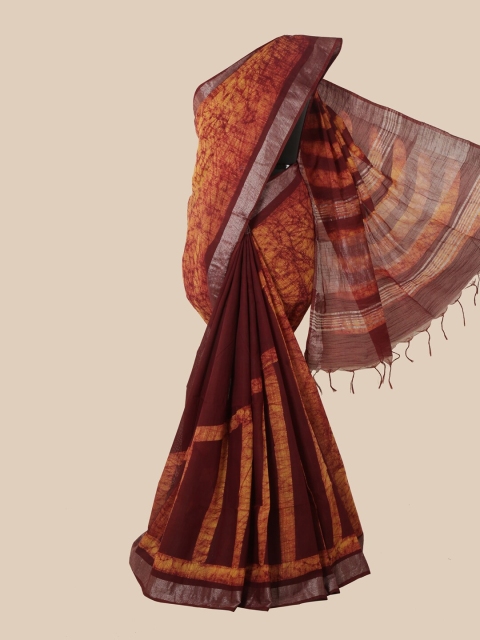 

Pothys Mustard & Maroon Batik Jute Cotton Saree