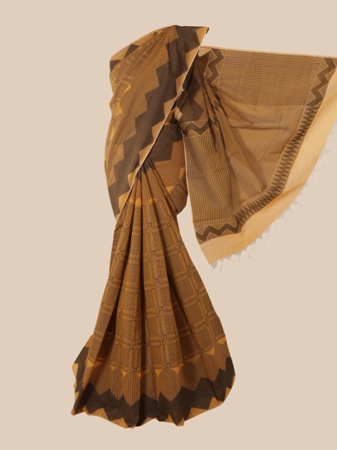 

Pothys Mustard & Brown Striped Silk Cotton Saree