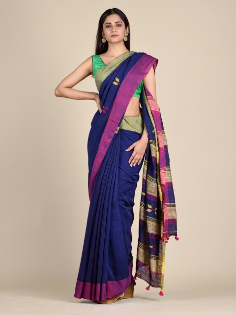 

Mitera Blue & Green Ethnic Motifs Pure Cotton Duel Border Saree