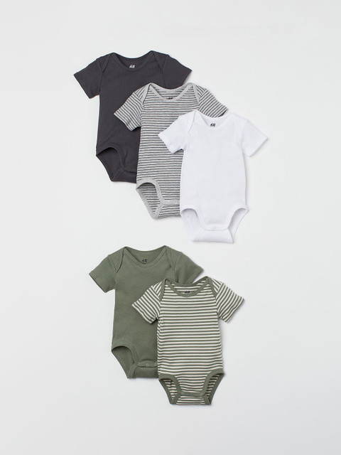 

H&M Girls 5-Pack Short-Sleeved Bodysuits, White