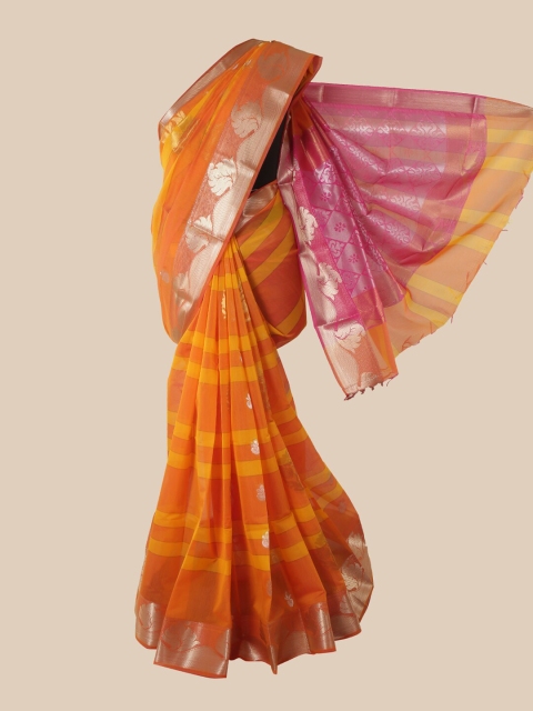 

Pothys Orange & Pink Striped Zari Silk Cotton Saree