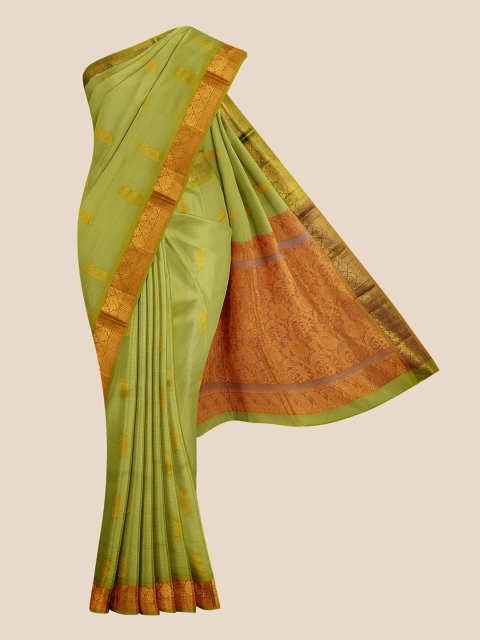 

Kalamandir Green & Gold-Toned Woven Design Silk Blend Venkatgiri Saree